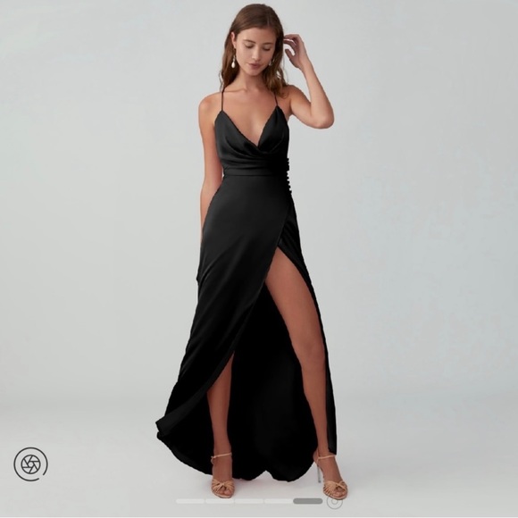 Draped Split Gown in Matte Sage Green - Picture 2 of 7